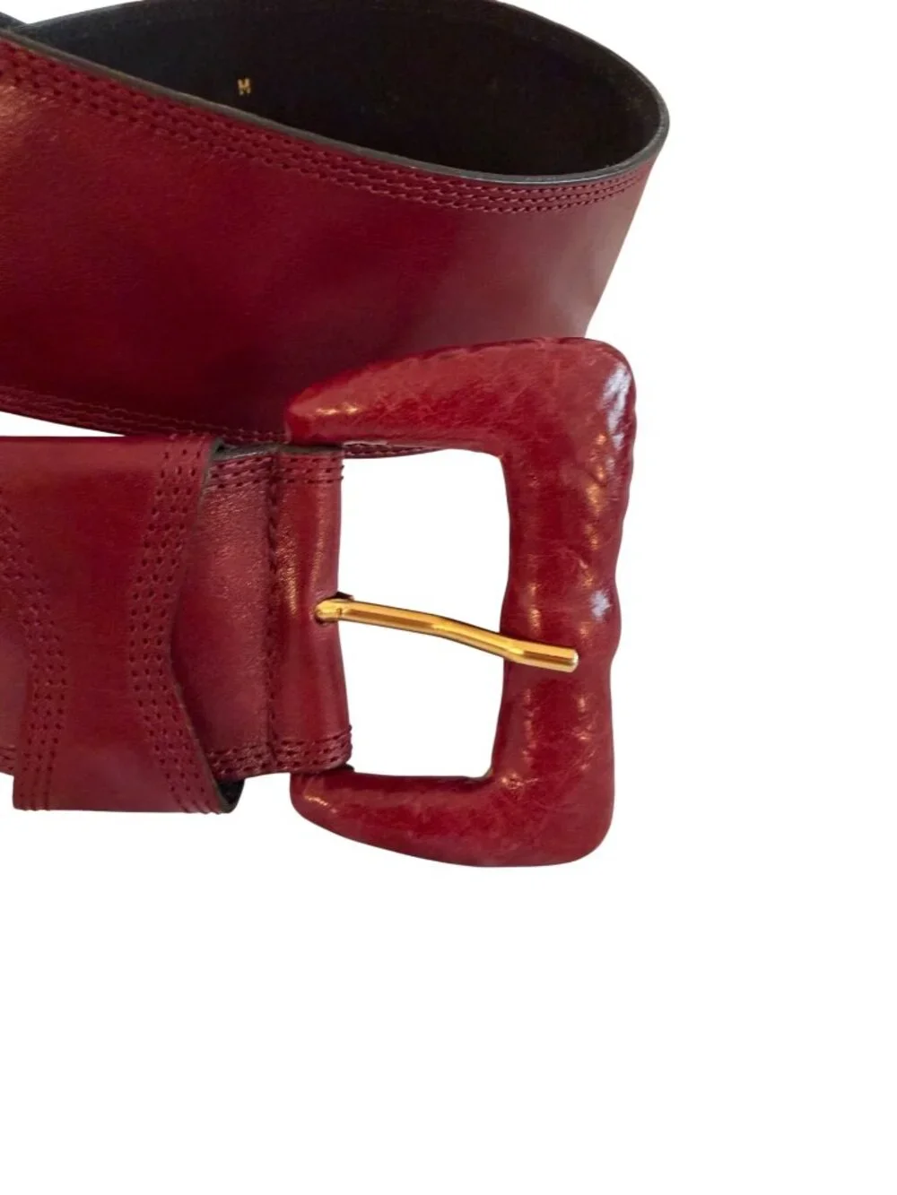 Leather Wide Waist Statement Womens Belt Size Medium Burgundy Boho-Chic